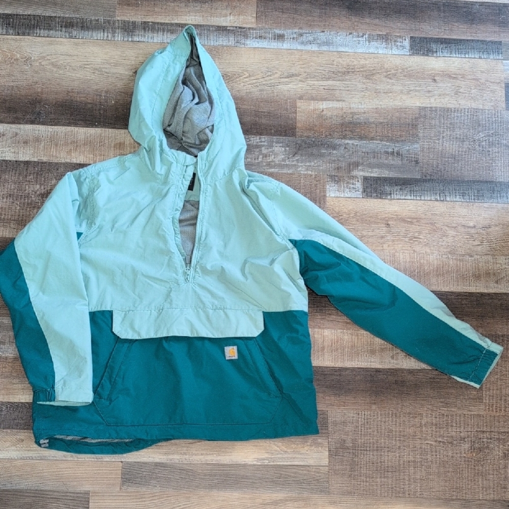 Carhartt Women's Two-Tone Mint and Teal Hooded Rain Pullover